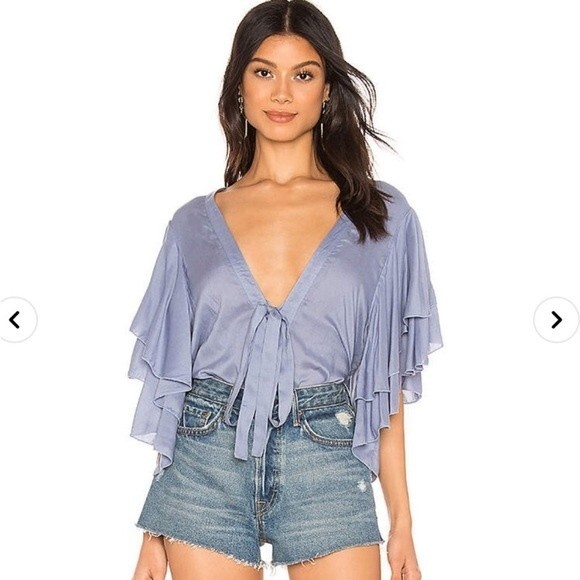 Free People Intimately Call Me Later Body Suit Flutter Short Sleeve Wrap Tie - Picture 1 of 16